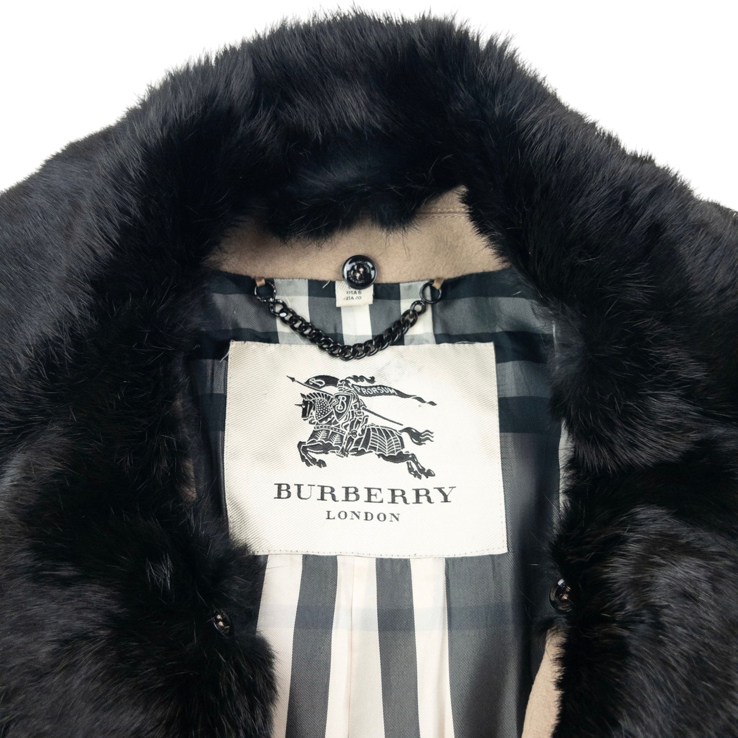 Vintage Burberry Nova Check Lined Fur Collar Jacket Womens Size M