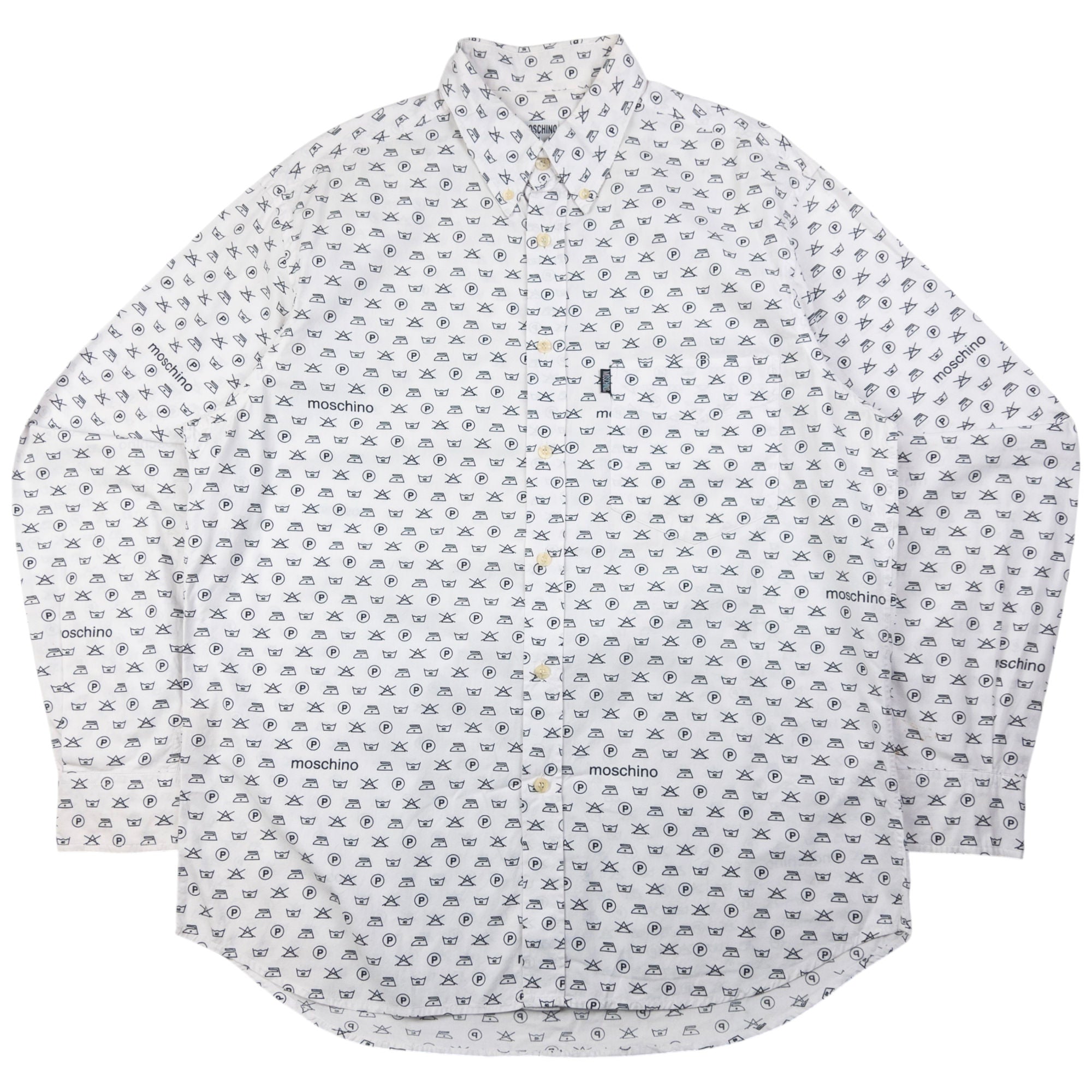 Vintage Moschino Jeans Monogram Washing Icon Button Up Shirt Size L
