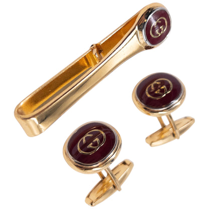 Vintage 90s Gucci Logo Cufflinks & Tie Clip
