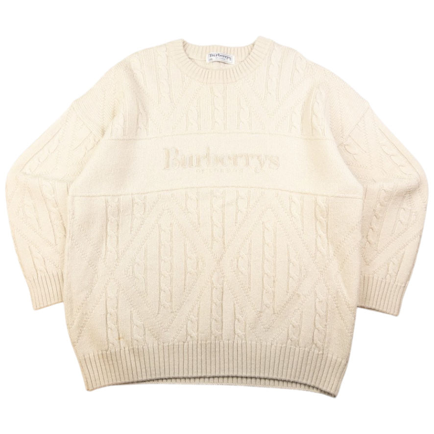 Vintage Burberry Embroidered Cable Knit Jumper Size XL