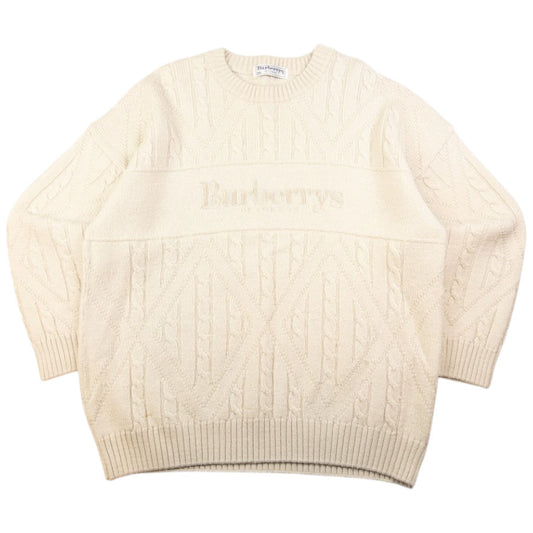 Vintage Burberry Embroidered Cable Knit Jumper Size XL