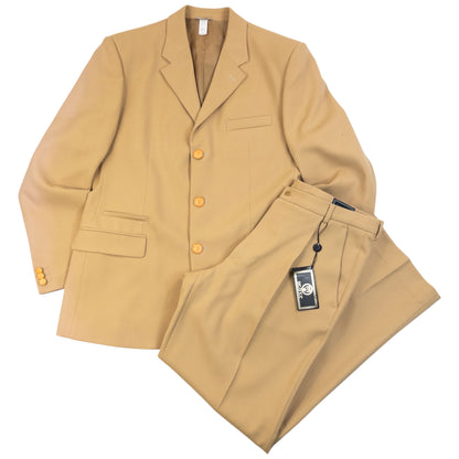 Vintage 90s Versace Istante Jacket & Trousers Suit Set in beige, embossed fastenings