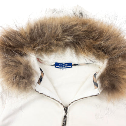 Vintage 2000s Burberry Blue Label Fur Trim Zip Up Hoodie Womens Size S