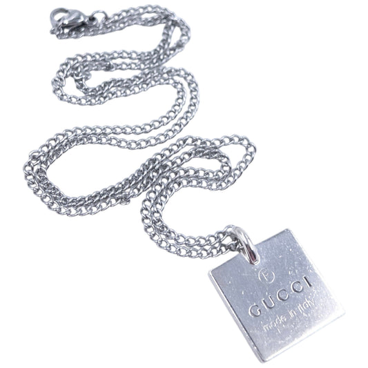 Vintage 90s Gucci Silver Square Pendant Necklace