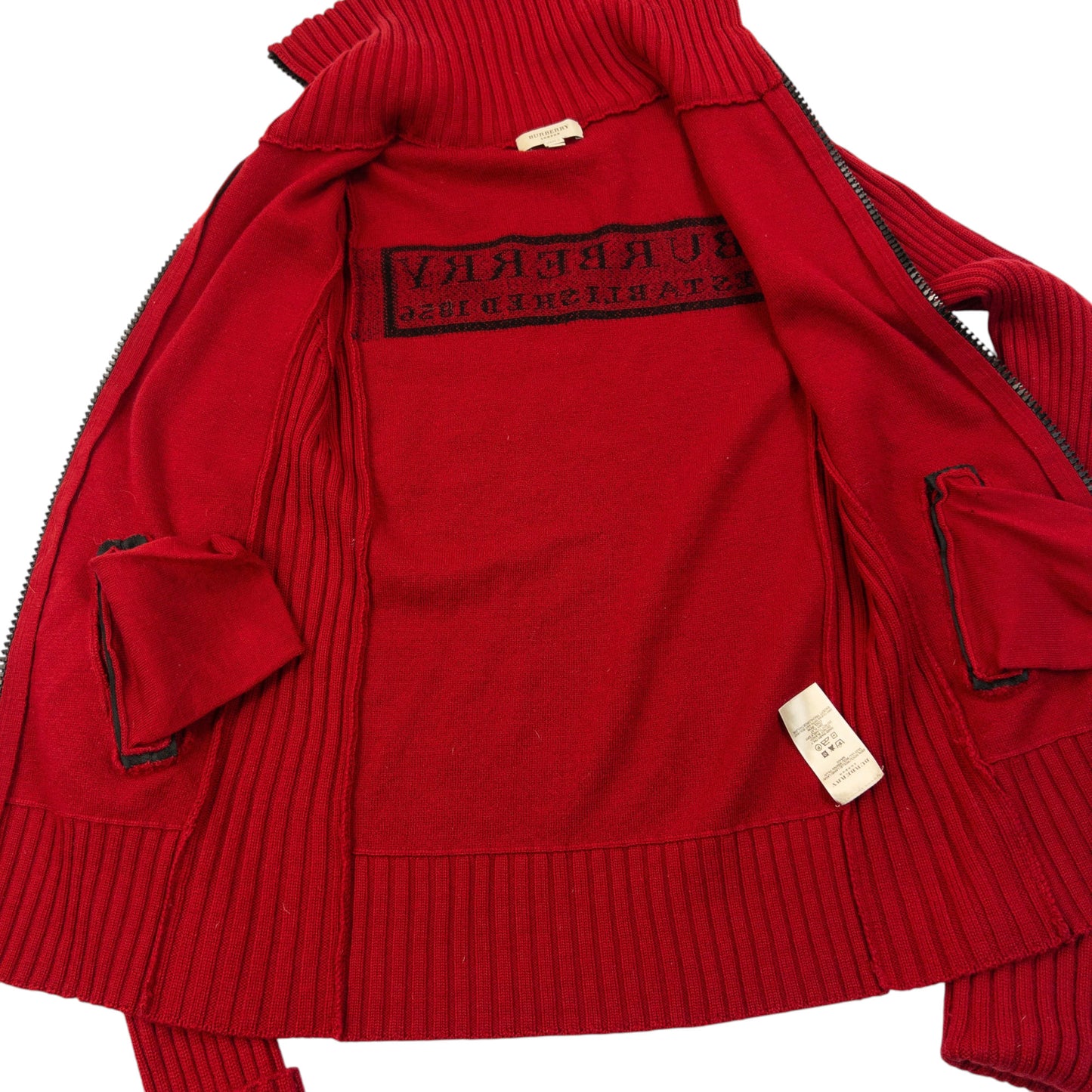 Vintage 2000s Burberry Zip Up Ribbed Knit Wool Jumper Womens Size S