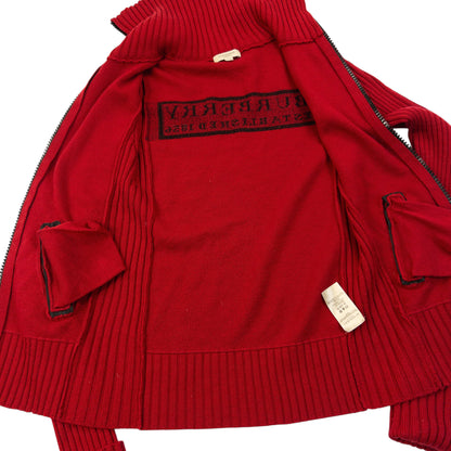 Vintage 2000s Burberry Zip Up Ribbed Knit Wool Jumper Womens Size S