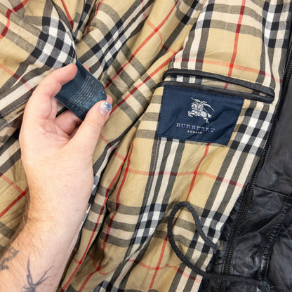 Vintage 2000s Burberry Nova Check Lined Leather Jacket Size L