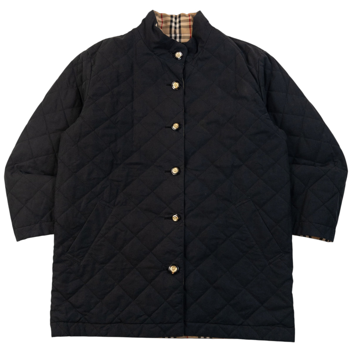 Vintage 90s Burberry Nova Check Quilted Reversible Jacket Size M