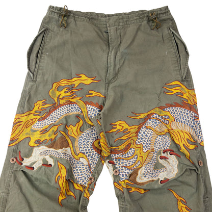 Vintage 2000s Maharishi Embroidered Dragon Roll Up Trousers Size S