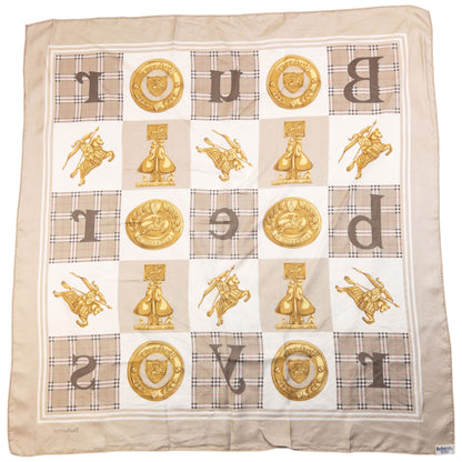 Vintage 90s Burberry Nova Check Gold Logo Print Silk Scarf