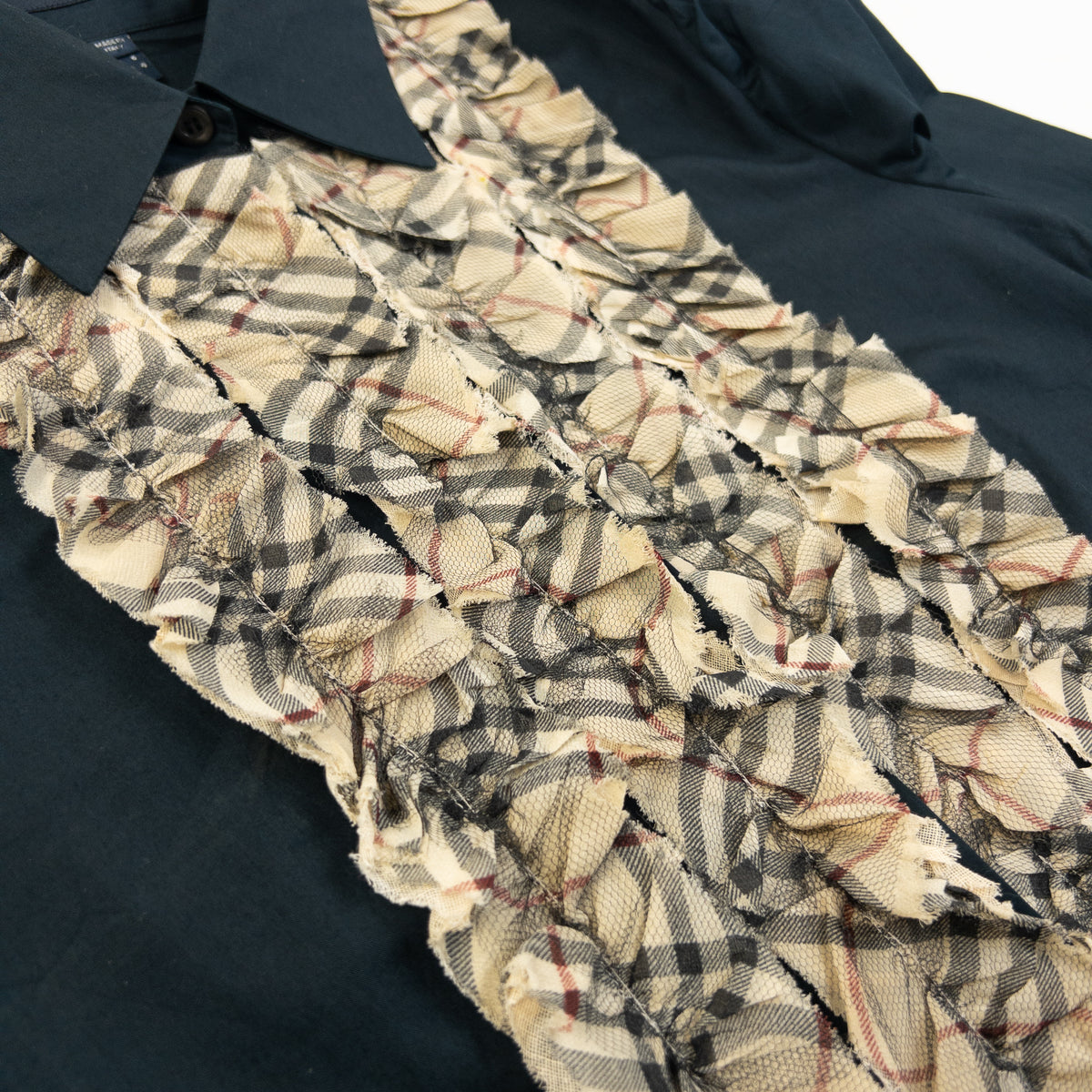 Vintage 2000s Burberry Nova Check Ruffle Front Blouse Womens Size S