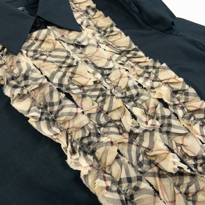 Vintage 2000s Burberry Nova Check Ruffle Front Blouse Womens Size S