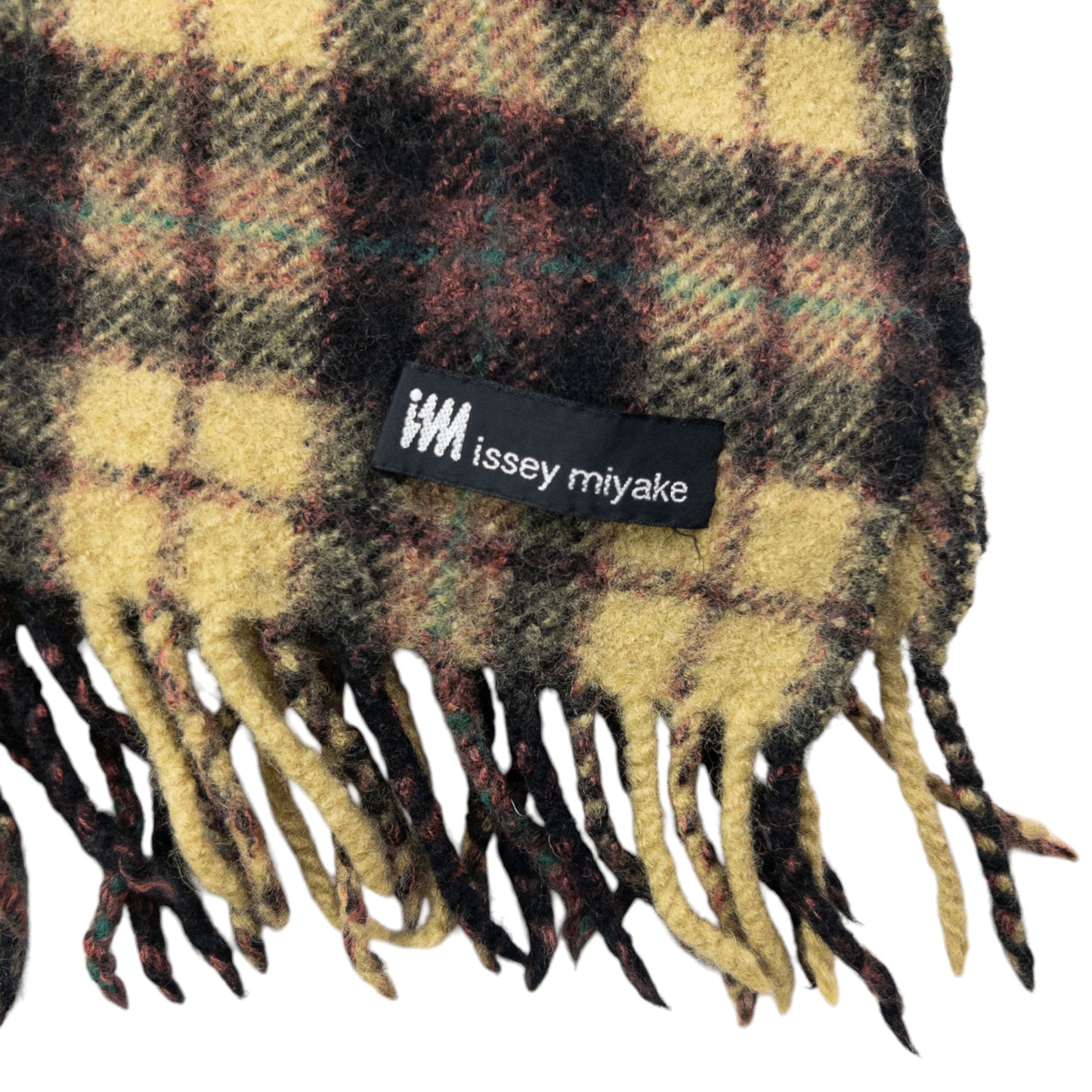 Vintage 2000s Issey Miyake Checkered Wool Tassel Scarf