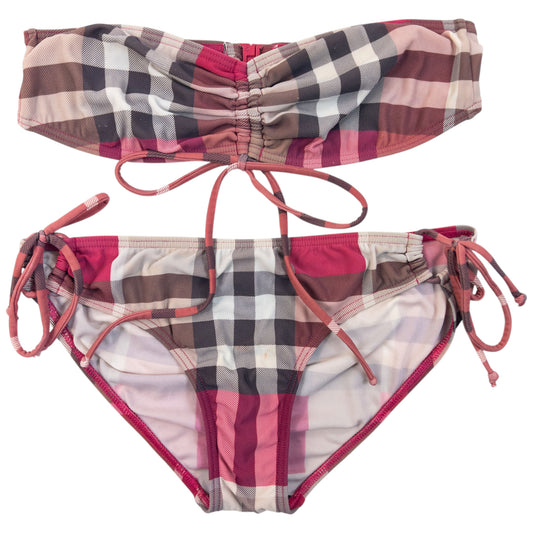 Vintage Burberry Brit Nova Check Bandeau Bikini Set Womens Size S