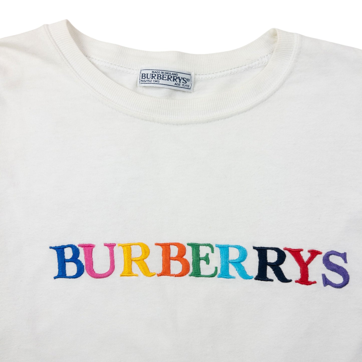 Vintage 90s Burberry Rainbow Embroidered T Shirt Womens Size M