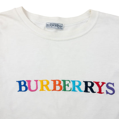 Vintage 90s Burberry Rainbow Embroidered T Shirt Womens Size M
