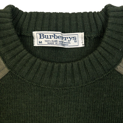 Vintage 90s Burberry Suede Patch Wool Jumper Size M