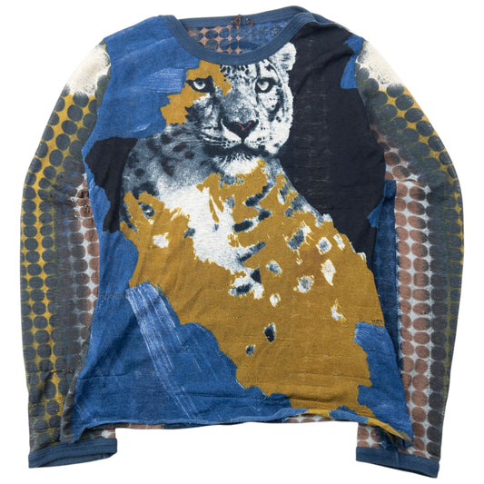 Vintag0e FW1995 Jean Paul Gaultier Leopard Long Sleeve Mesh Top Womens Size XL