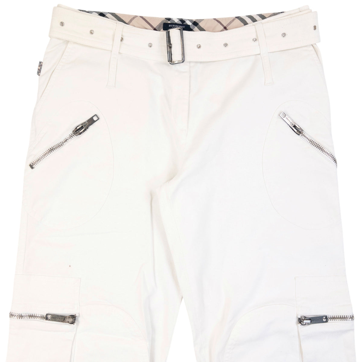 Vintage 2000s Burberry Belt Waist Cargo Trousers in white, photo 4