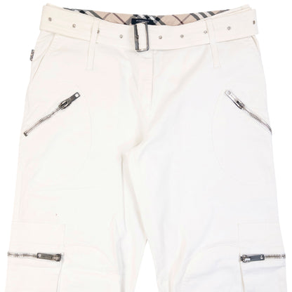 Vintage 2000s Burberry Belt Waist Cargo Trousers in white, photo 4