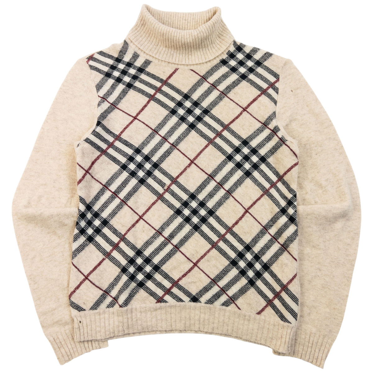 Vintage 2000s Burberry Blue Label Nova Check Turtleneck Jumper in beige