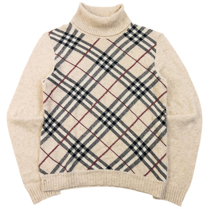 Vintage 2000s Burberry Blue Label Nova Check Turtleneck Jumper in beige