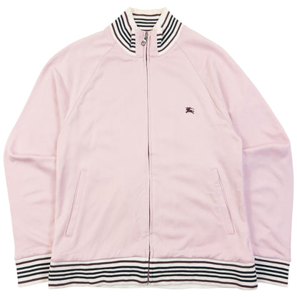 Vintage 2000s Burberry Black Label Zip Up Sweatshirt in pink, embroidered logo detail