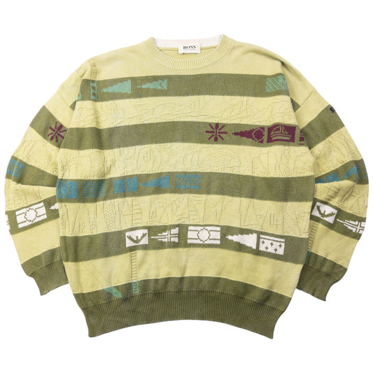 Vintage 80s Hugo Boss Striped Knit Jumper Size L