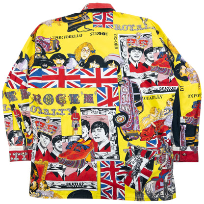 Vintage 90s Versace Jeans Couture Rock N Roll Royalty Print Button Up Shirt Size XL