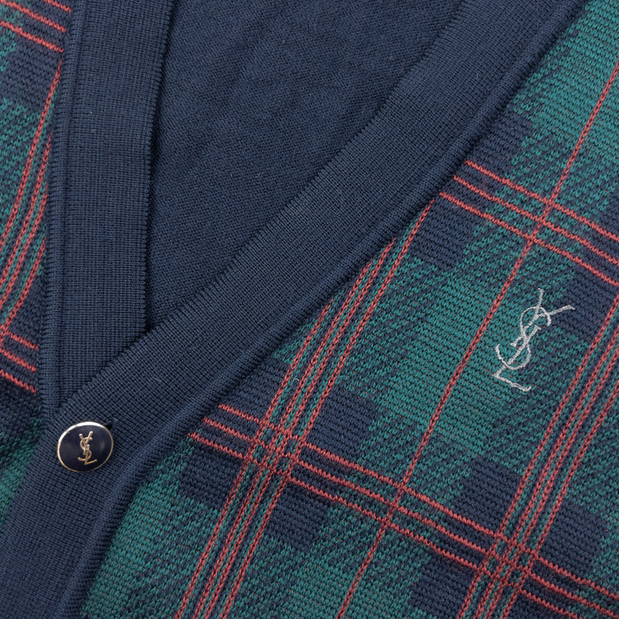 Vintage 90s YSL Yves Saint Laurent Checkered Cardigan Size S