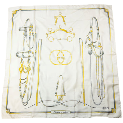 Vintage 80s Gucci Equestrian Horse Bit Harness Print Silk Scarf