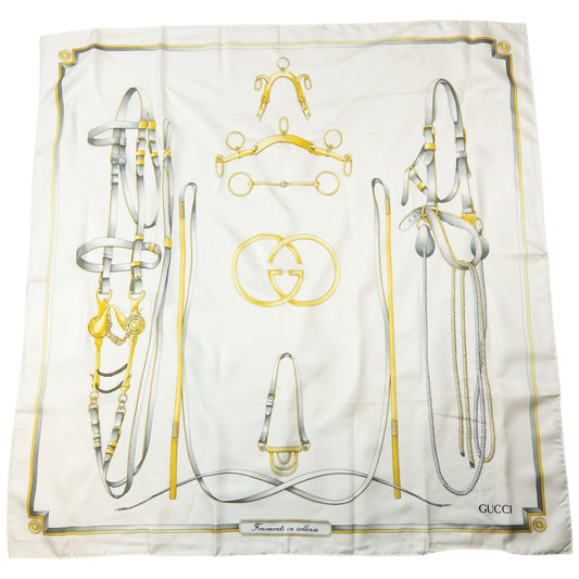Vintage 80s Gucci Equestrian Horse Bit Harness Print Silk Scarf