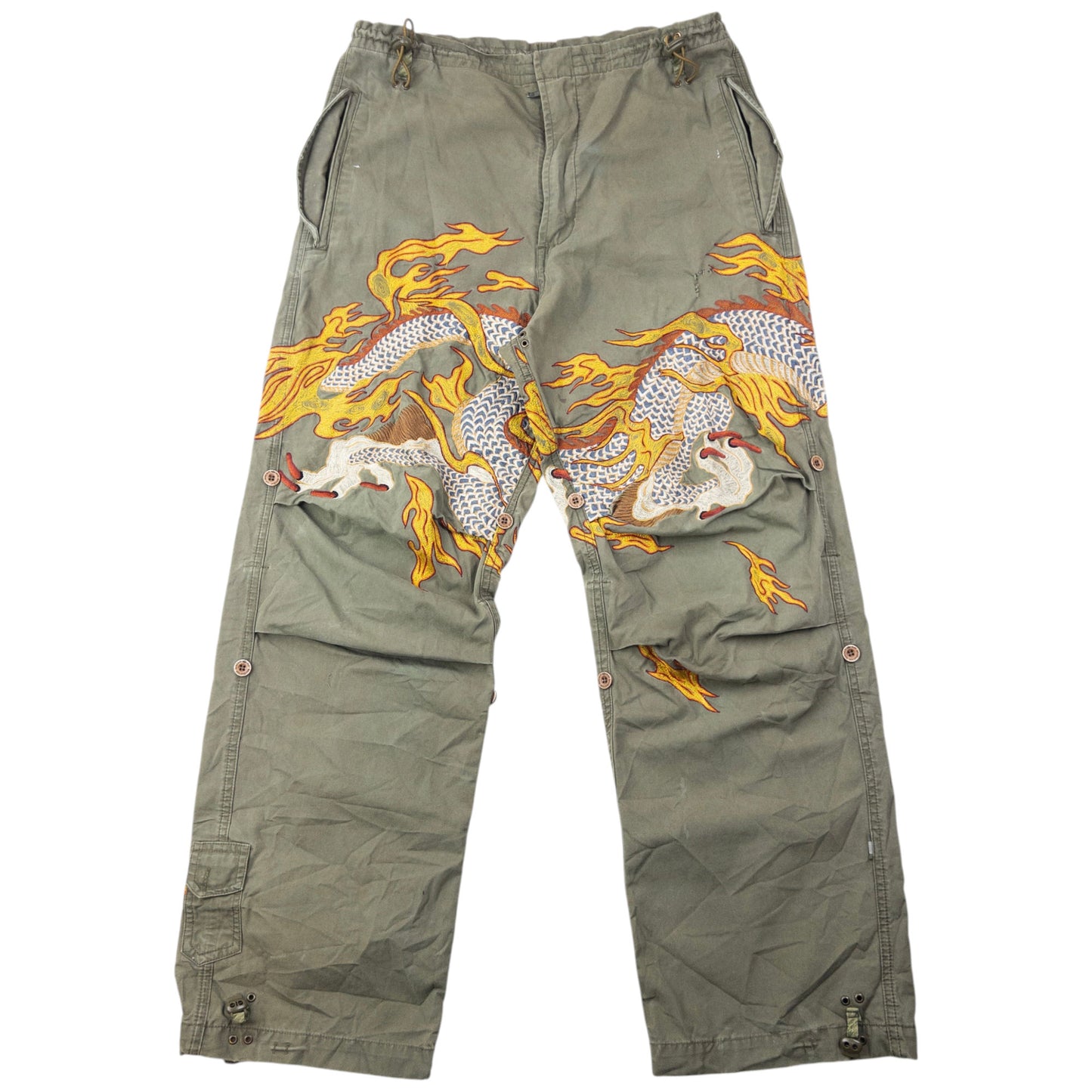 Vintage 2000s Maharishi Embroidered Dragon Roll Up Trousers Size S