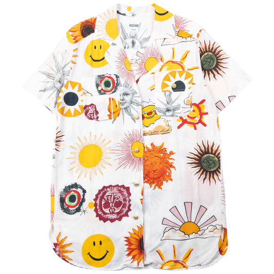 Vintage 1993 Moschino Jeans Sun Print Short Sleeve Button Up Shirt Size M