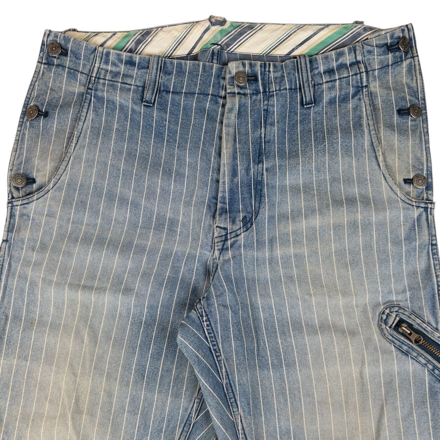 Vintage PPFM Striped Button Detail Denim Jeans Size W35