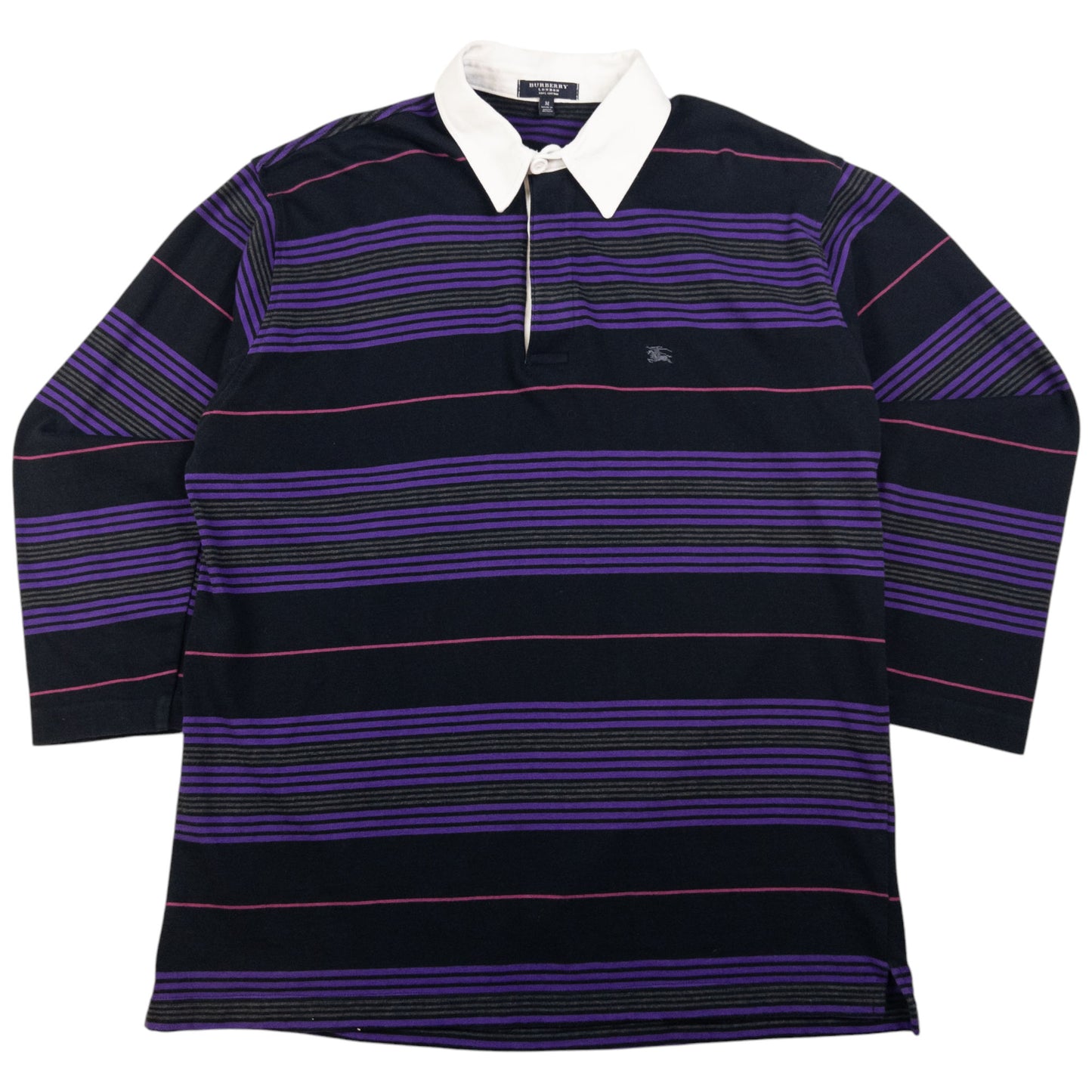 Vintage Burberry Striped Long Sleeve Rugby Polo Shirt Size M
