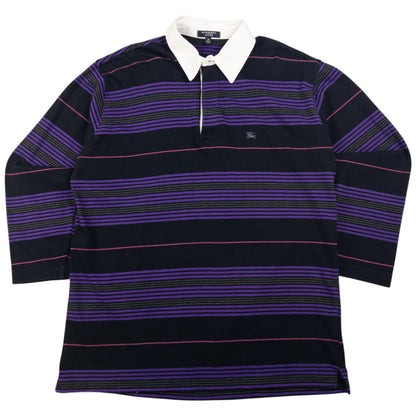 Vintage Burberry Striped Long Sleeve Rugby Polo Shirt Size M