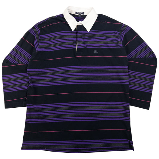 Vintage Burberry Striped Long Sleeve Rugby Polo Shirt Size M