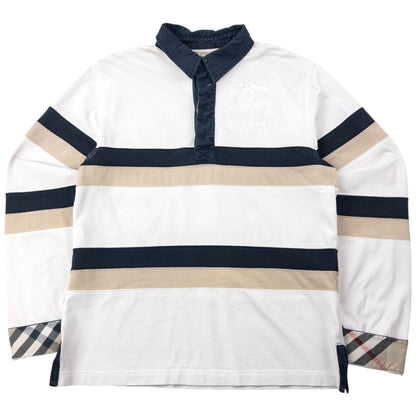 Vintage Burberry Striped Long Sleeve Rugby Polo Shirt Size S
