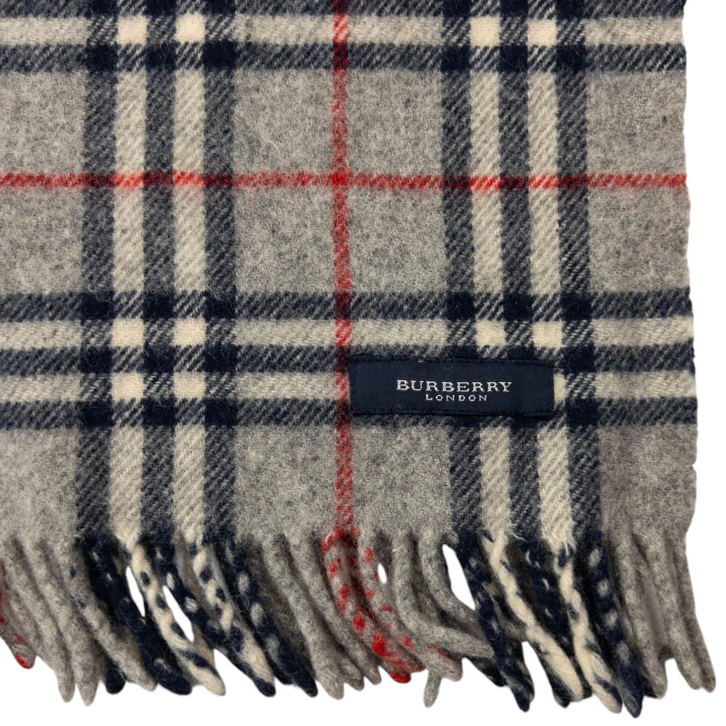 Vintage Burberry Embroidered Nova Check Tassel Scarf