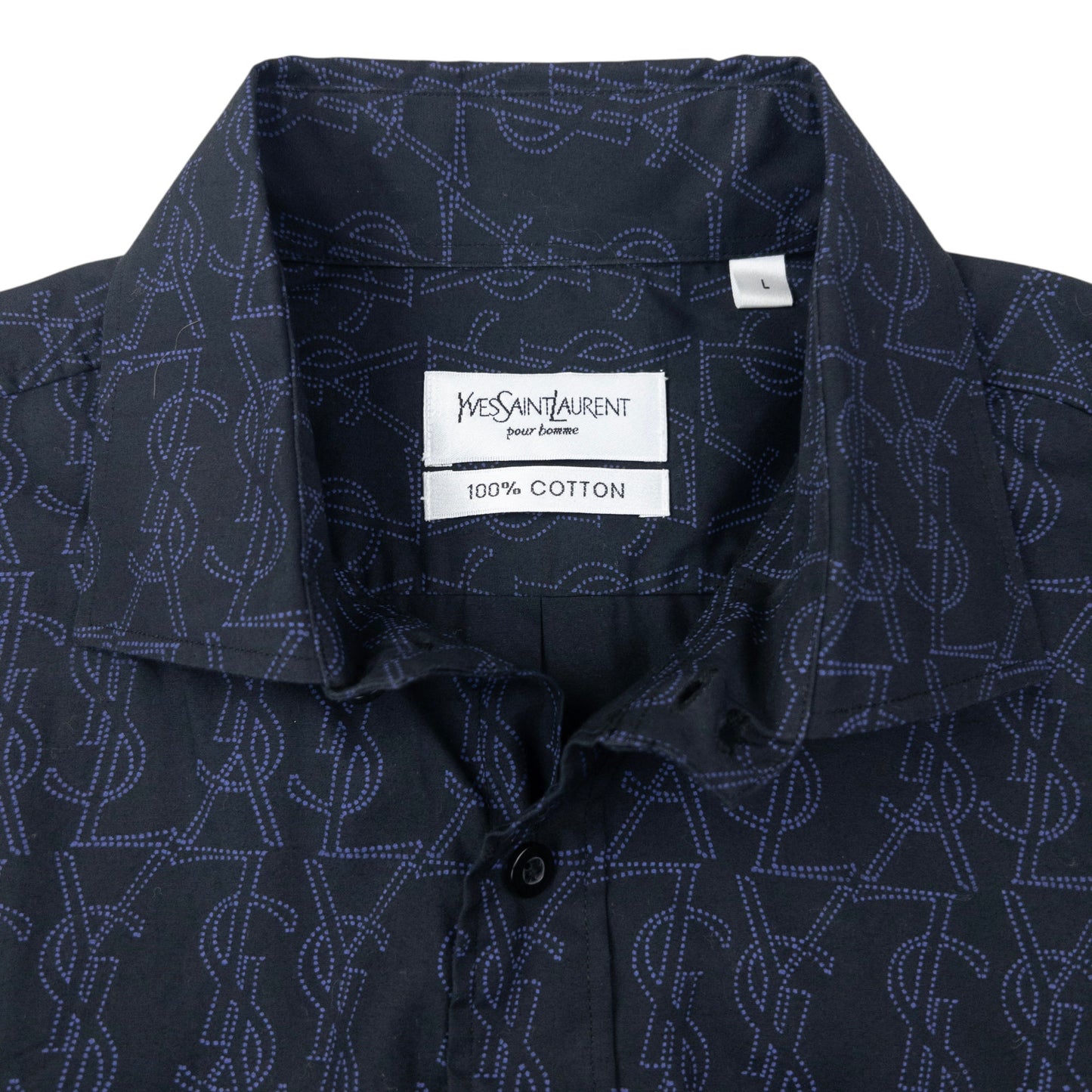 Vintage YSL Yves Saint Laurent Monogram Long Sleeve Button Up Shirt Size L