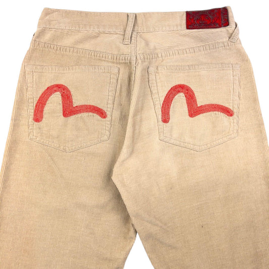 Vintage Evisu Double Gull Embroidered Corduroy Trousers Size W28