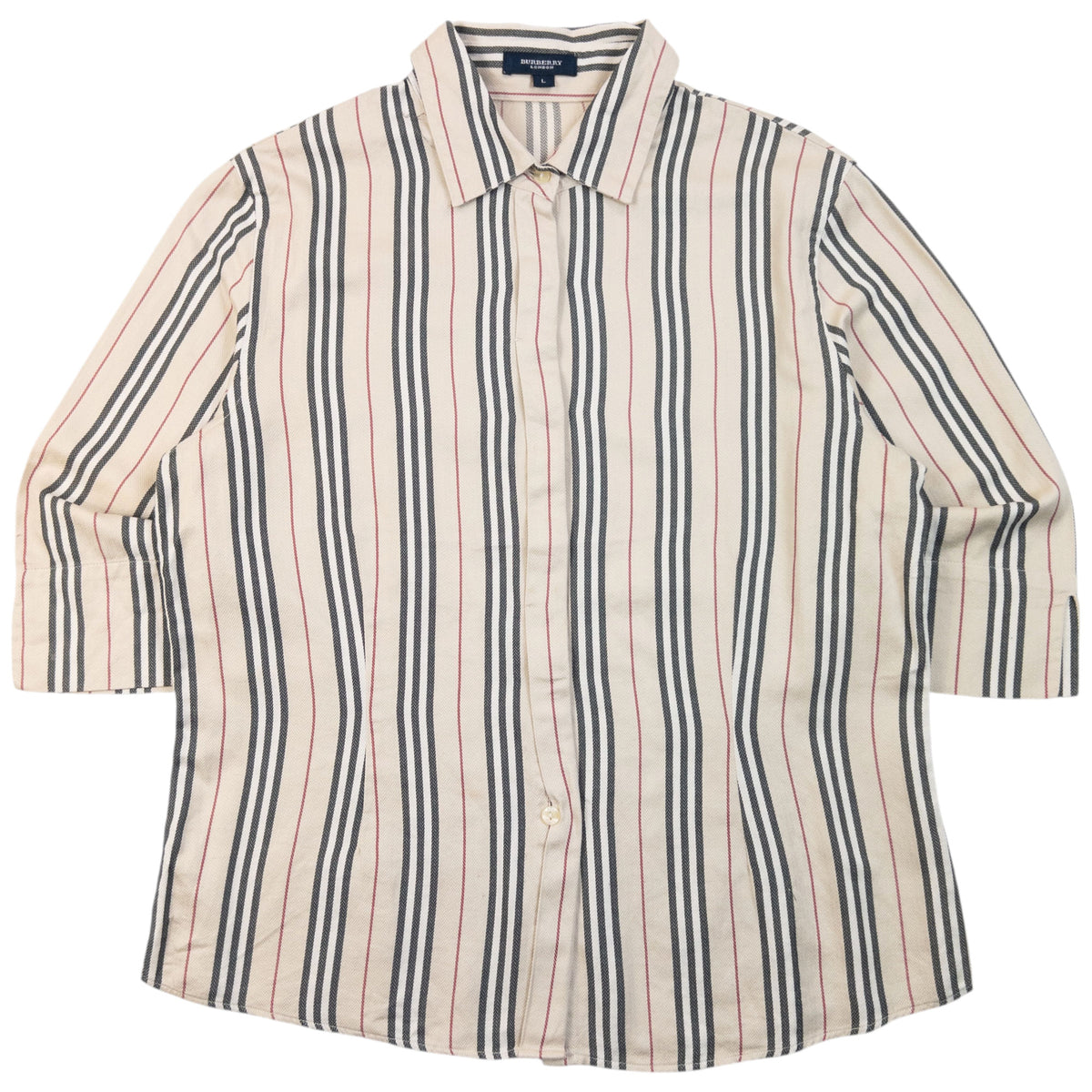 Vintage 2000s Burberry Nova Stripe Button Up Shirt in cream (cotton), grey striped pattern