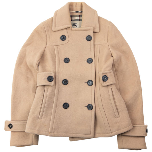 Vintage Burberry Nova Check Lined Cropped Wool Peacoat Womens Size XS