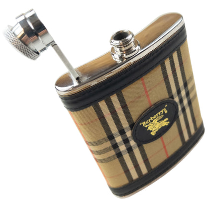 Vintage 90s Burberry Nova Check Steel Hip Flask