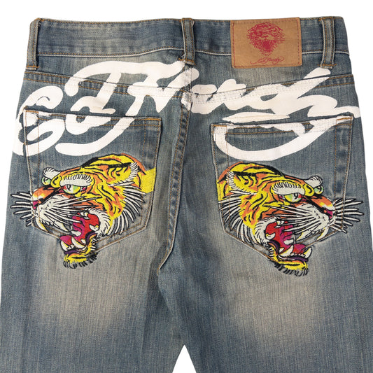 Vintage Ed Hardy Embroidered Tiger Denim Jeans Size W29