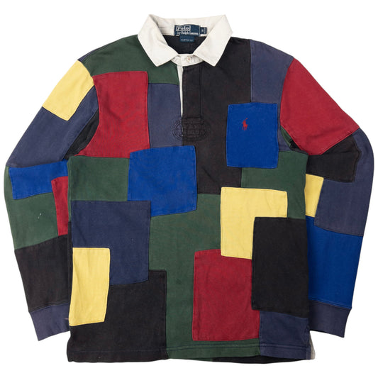 Vintage Polo Ralph Lauren Patchwork Rugby Polo Shirt Size M