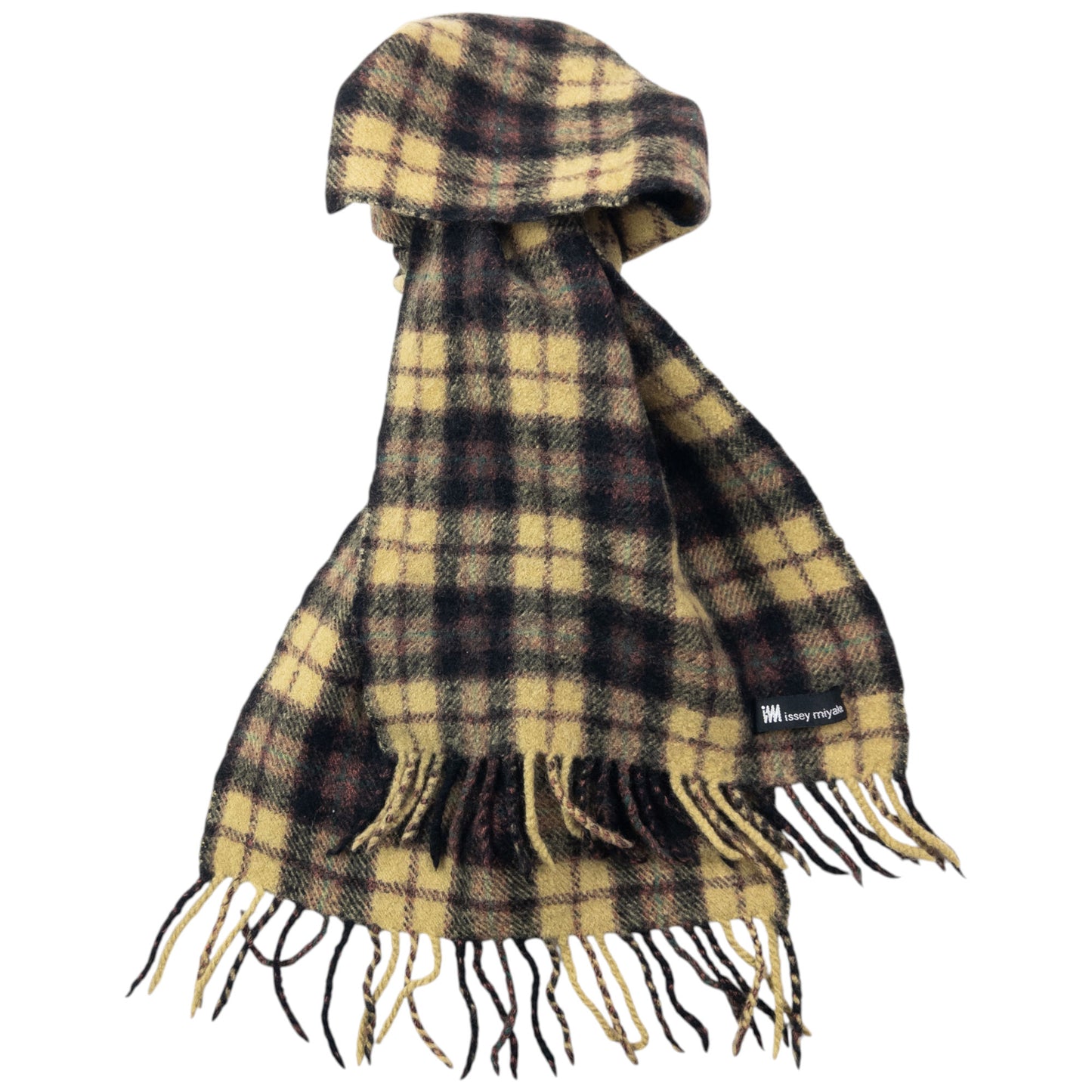 Vintage 2000s Issey Miyake Checkered Wool Tassel Scarf