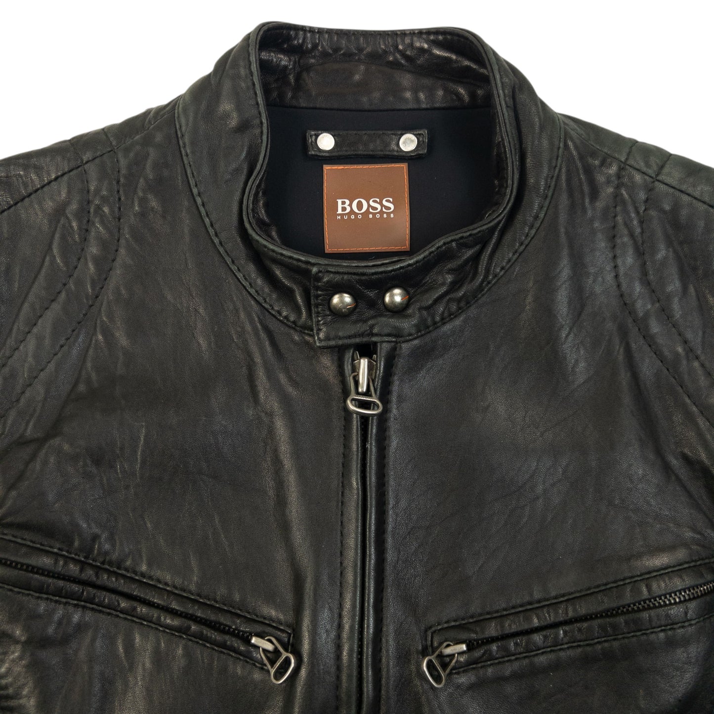 Vintage 90s Hugo Boss Zip Up Leather Jacket Size S