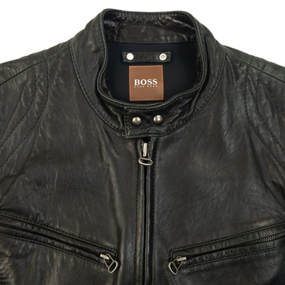 Vintage 90s Hugo Boss Zip Up Leather Jacket Size S